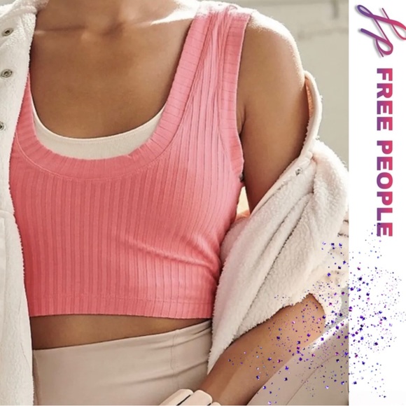NWT FREE PEOPLE Blissed Out Scoop Neck Cropped Tank in Popsicle Pink! - Picture 2 of 4